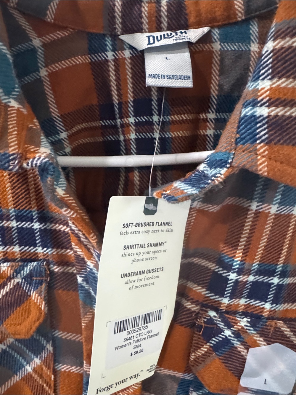 Duluth Trading Co Orange and Teal Plaid Button-Down Shirt - Picture 2 of 5